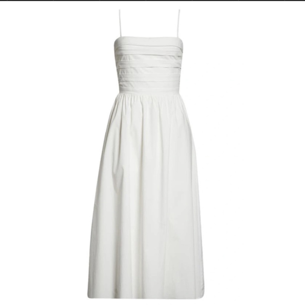 WAYF Poplin Pleated Bodice convertible strapless Midi Dress Size Small White